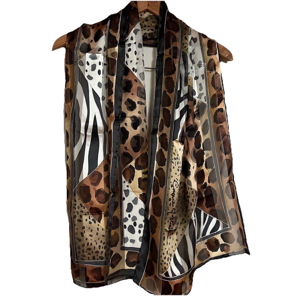Cynthia MacCollum 100% Silk Rectangle Geometric‎ Animal Print Scarf Signed 15x57